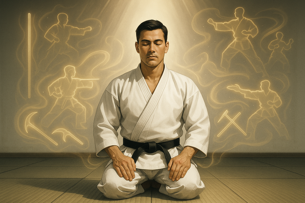 Illustration Kinko : un pratiquant se prépare mentalement au dojo